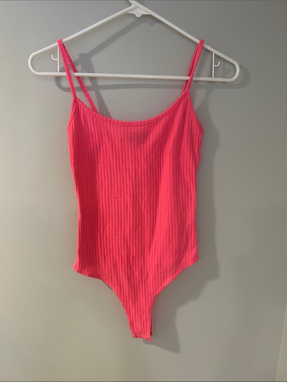 Missguided Ribbed Spaghetti-Strap Bodysuit in Hot Pink